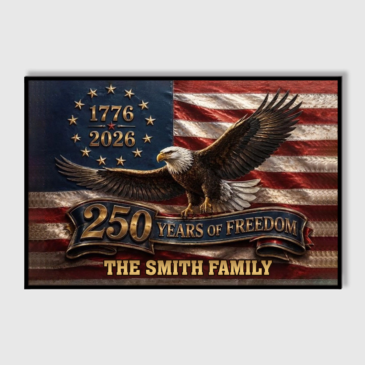 Years Of Freedom Our Family - Personalized Bald Eagle USA American Flag Canvas / Poster