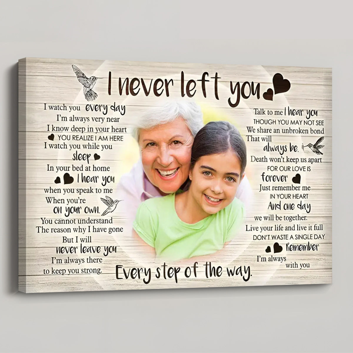 "I Never Left You" Personalized Memorial Canvas / Poster - Custom Photo Sympathy Gift for Bereavement and Remembrance Wall Art