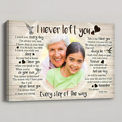 "I Never Left You" Personalized Memorial Canvas / Poster - Custom Photo Sympathy Gift for Bereavement and Remembrance Wall Art