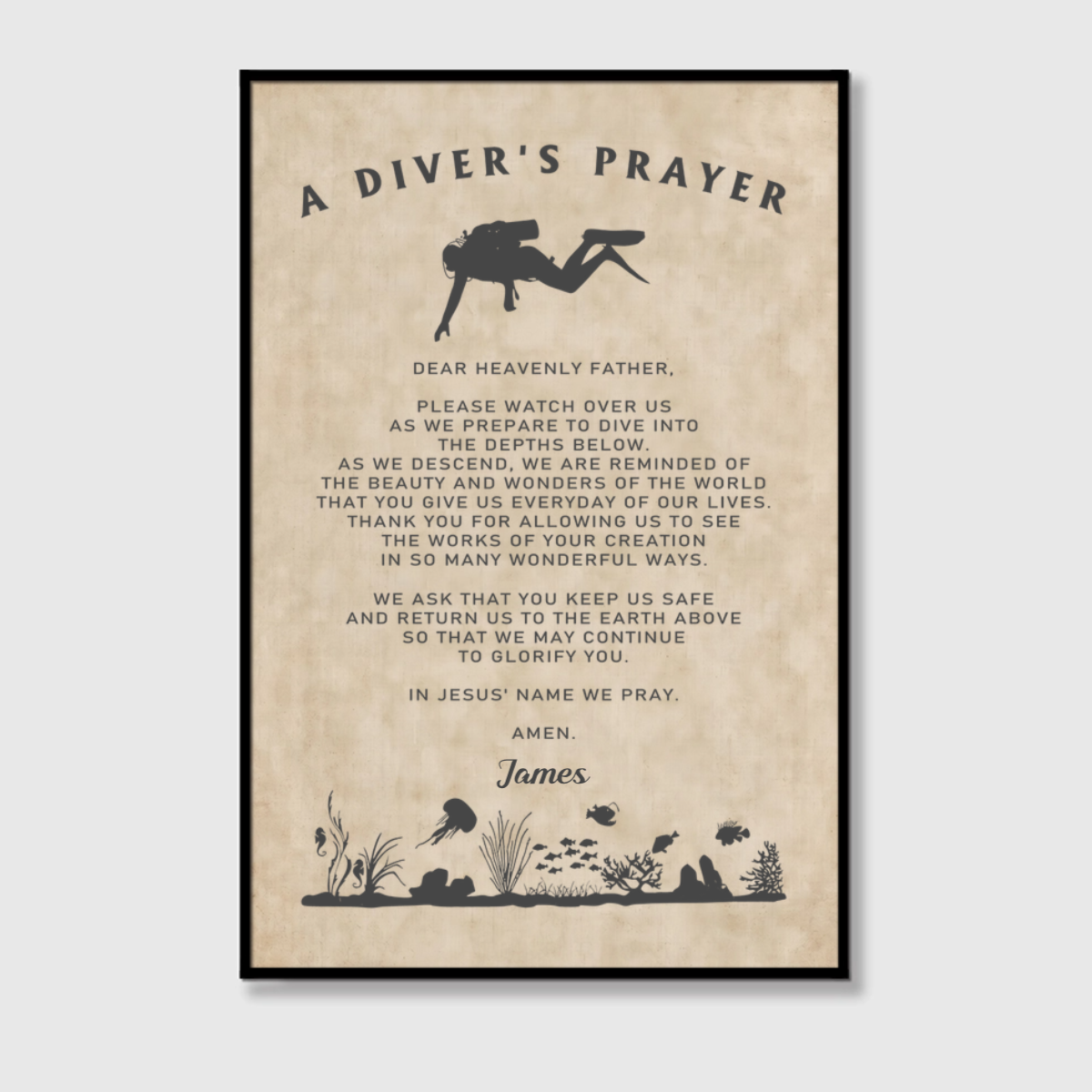 Personalized "A Diver’s Prayer" Canvas / Poster - Custom Wall Art Gift for Divers