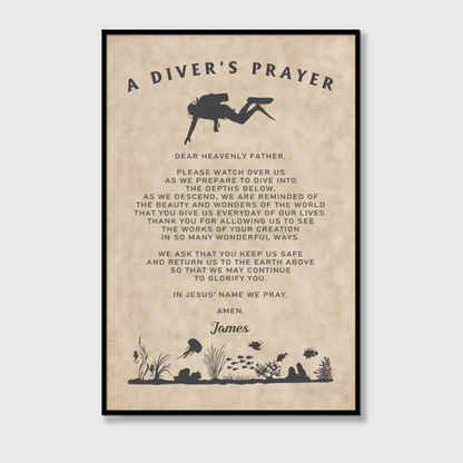 Personalized "A Diver’s Prayer" Canvas / Poster - Custom Wall Art Gift for Divers