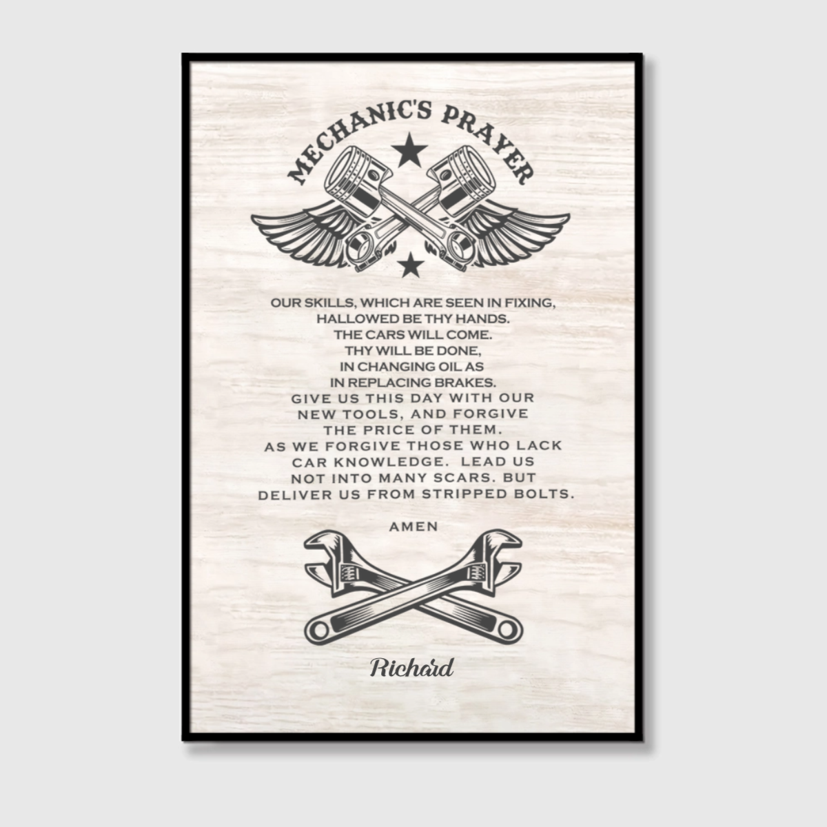 Personalized Mechanic’s Prayer Canvas / Poster - Custom Wall Art Gift for Mechanics