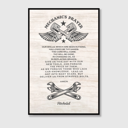 Personalized Mechanic’s Prayer Canvas / Poster - Custom Wall Art Gift for Mechanics