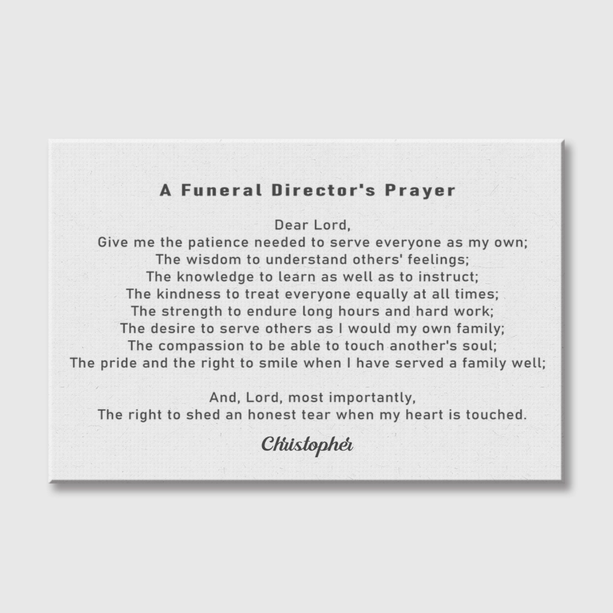 Personalized Funeral Director’s Prayer Canvas / Poster - Custom Wall Art Gift for Funeral Directors