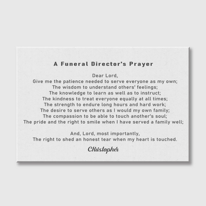 Personalized Funeral Director’s Prayer Canvas / Poster - Custom Wall Art Gift for Funeral Directors