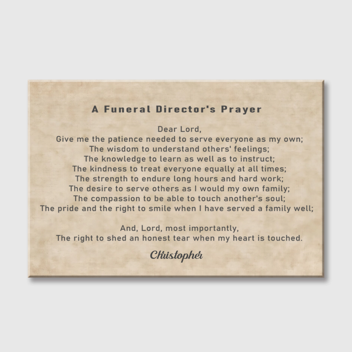 Personalized Funeral Director’s Prayer Canvas / Poster - Custom Wall Art Gift for Funeral Directors