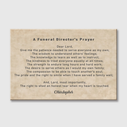 Personalized Funeral Director’s Prayer Canvas / Poster - Custom Wall Art Gift for Funeral Directors