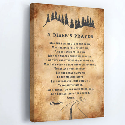 Personalized Biker’s Prayer Canvas / Poster - Custom Wall Art Gift for Bikers