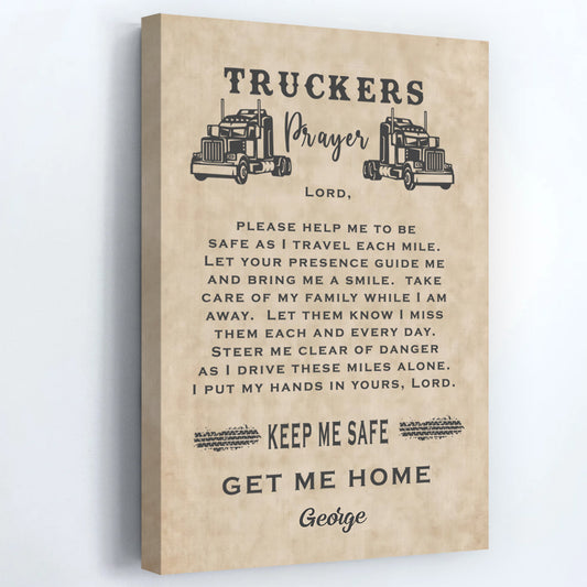 Personalized Trucker’s Prayer Canvas / Poster - Custom Wall Art Gift for Truckers