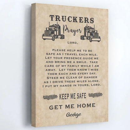 Personalized Trucker’s Prayer Canvas / Poster - Custom Wall Art Gift for Truckers