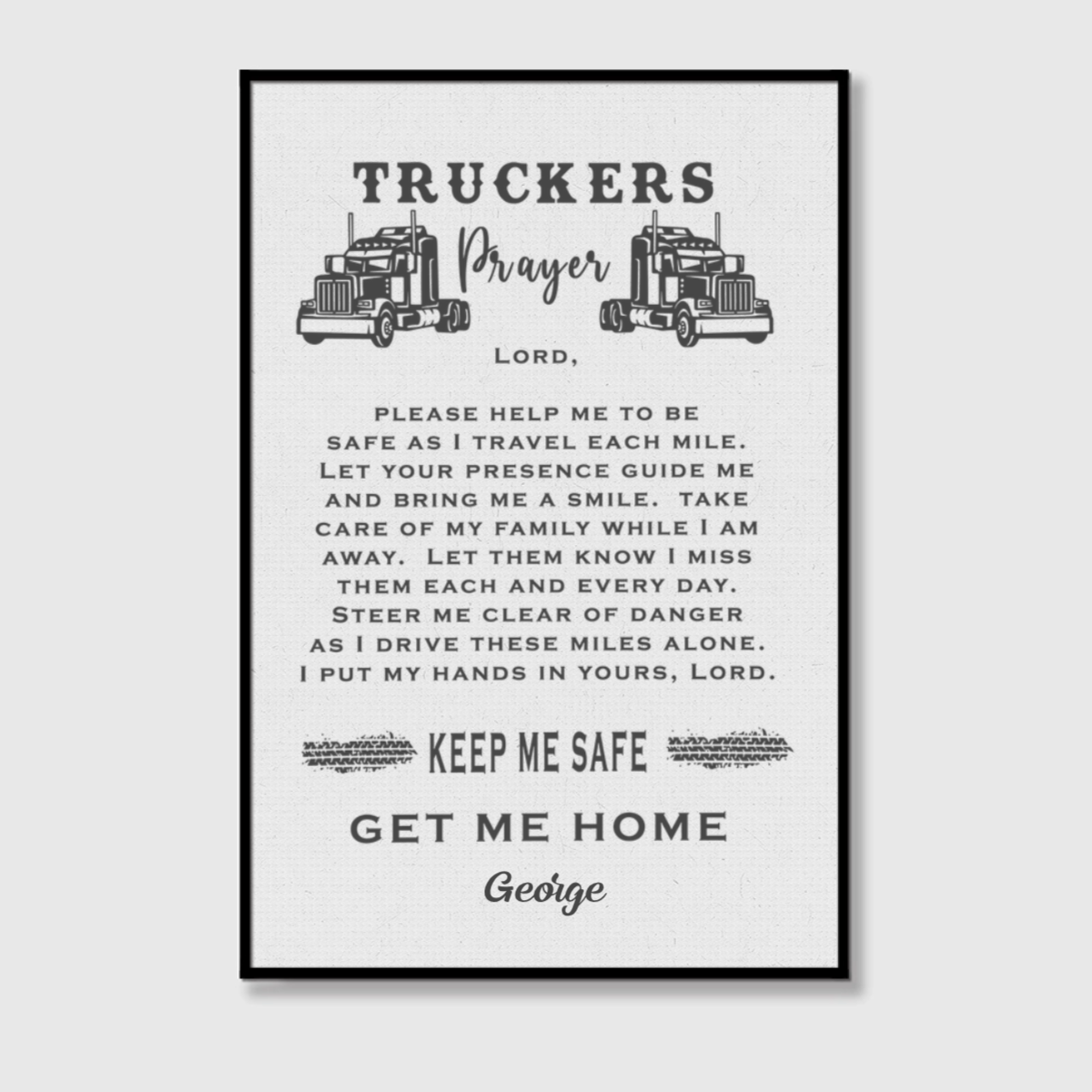 Personalized Trucker’s Prayer Canvas / Poster - Custom Wall Art Gift for Truckers
