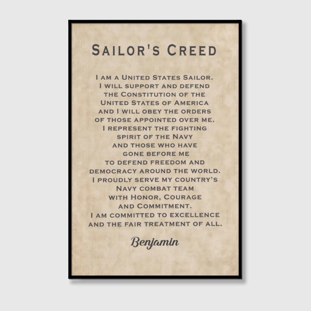 Personalized Sailor’s Creed Canvas / Poster - Custom Military Wall Art Gift for Sailors