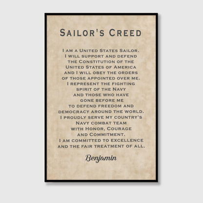 Personalized Sailor’s Creed Canvas / Poster - Custom Military Wall Art Gift for Sailors
