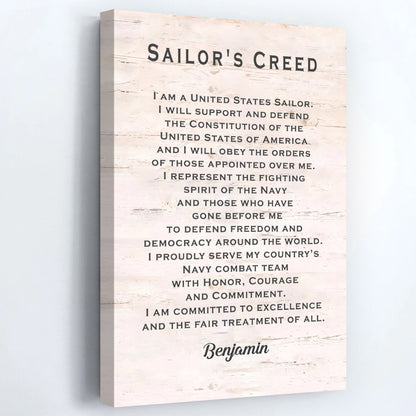 Personalized Sailor’s Creed Canvas / Poster - Custom Military Wall Art Gift for Sailors