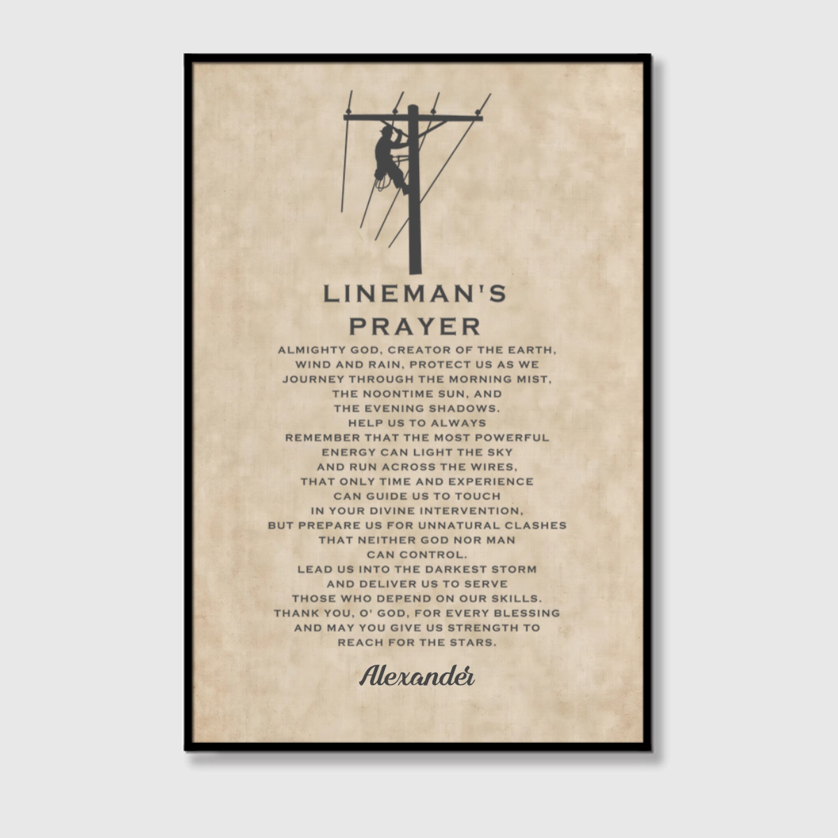 Personalized Lineman’s Prayer Canvas / Poster - Custom Wall Art Gift for Linemen
