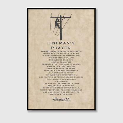 Personalized Lineman’s Prayer Canvas / Poster - Custom Wall Art Gift for Linemen