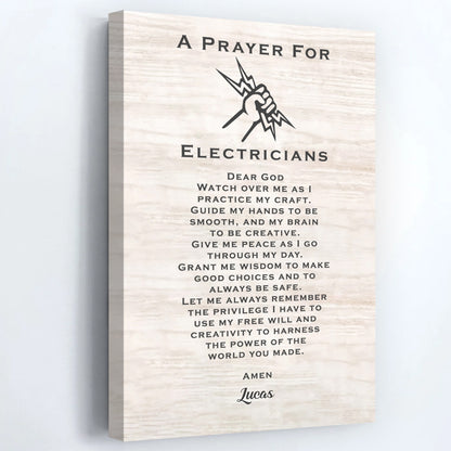 Personalized Electrician’s Prayer Canvas / Poster - Custom Wall Art Gift for Electricians