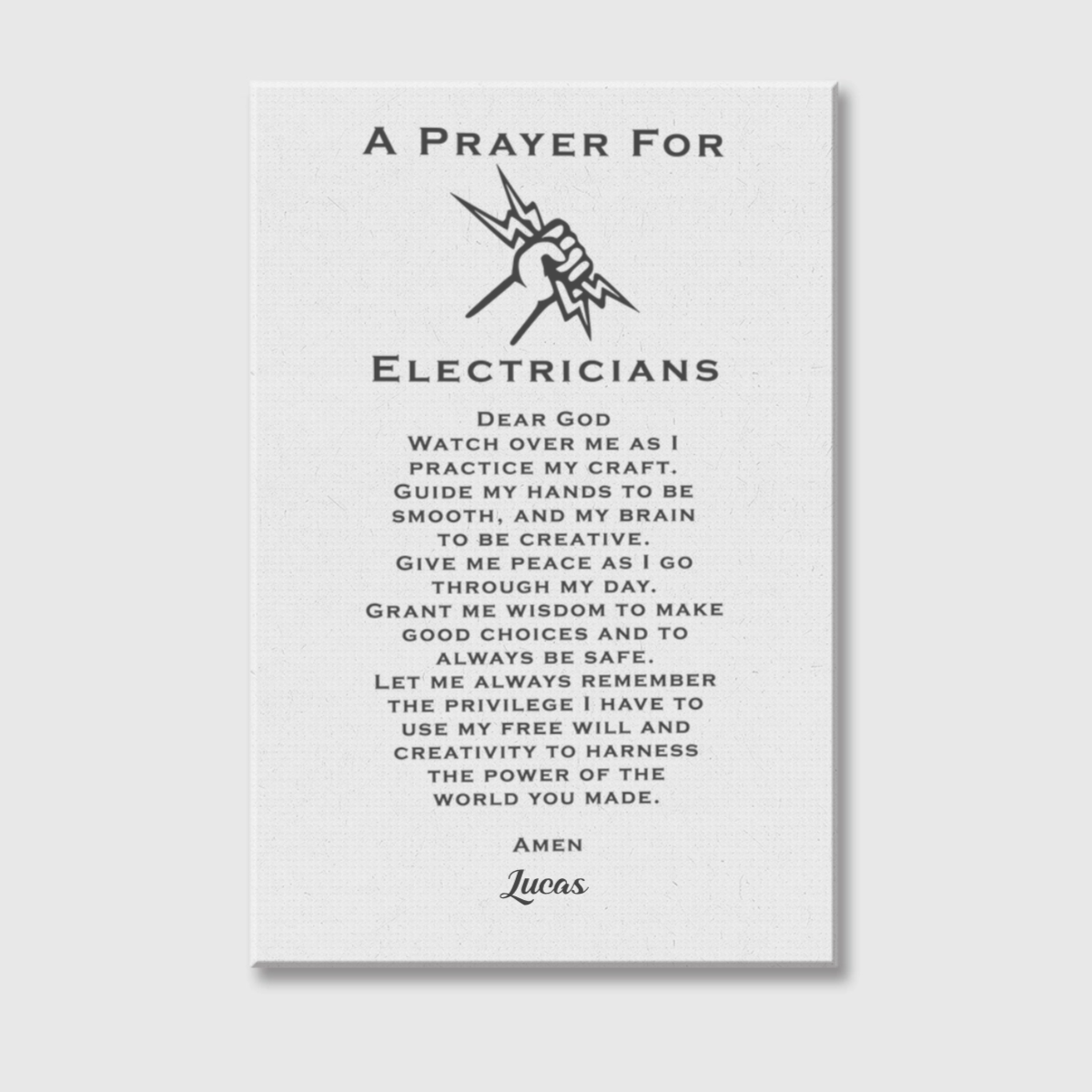 Personalized Electrician’s Prayer Canvas / Poster - Custom Wall Art Gift for Electricians