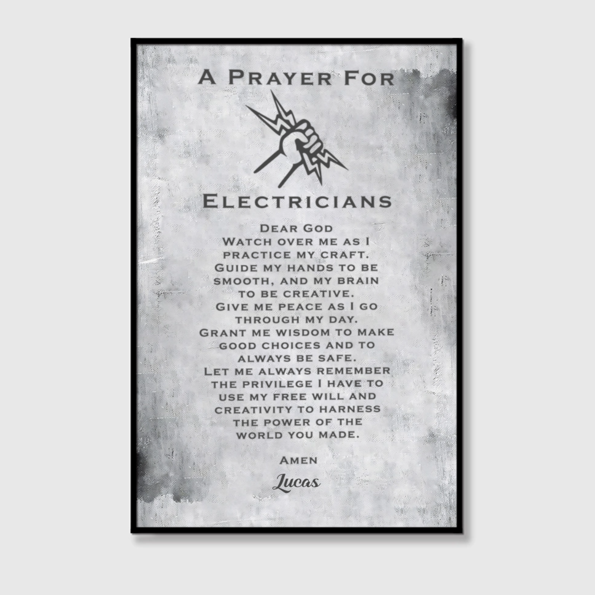 Personalized Electrician’s Prayer Canvas / Poster - Custom Wall Art Gift for Electricians