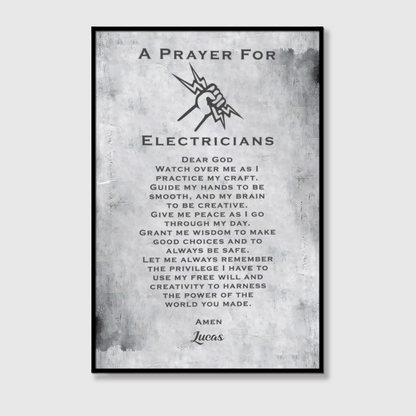 Personalized Electrician’s Prayer Canvas / Poster - Custom Wall Art Gift for Electricians