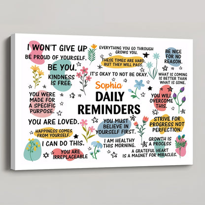 Personalized Daily Reminders Canvas / Poster - Custom Inspirational Wall Art Gift