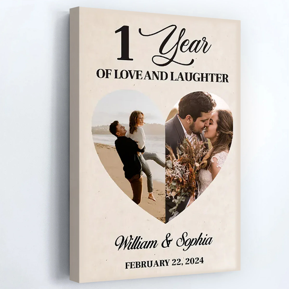 "1 Year of Love and Laughter" Personalized Couple Canvas / Poster - Custom Photo Anniversary Gift for Husband or Wife