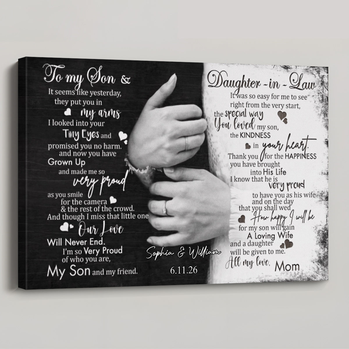 "To My Son & Daughter-in-Law" Personalized Wedding Canvas / Poster - Custom Anniversary Gift for Couples from Mom
