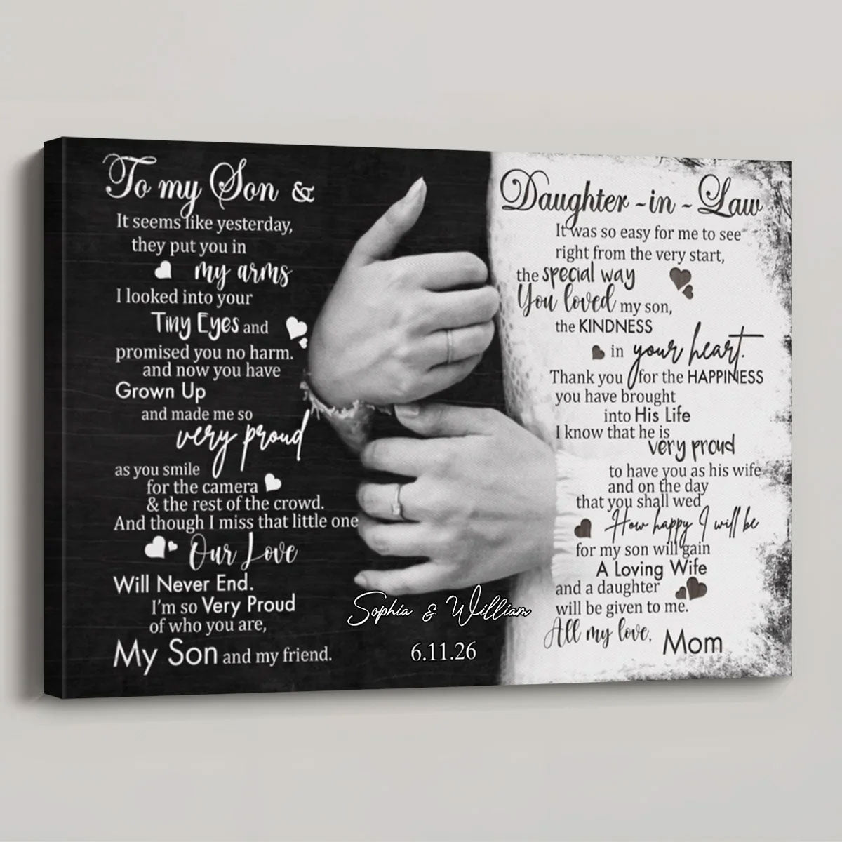 "To My Son & Daughter-in-Law" Personalized Wedding Canvas / Poster - Custom Anniversary Gift for Couples from Mom
