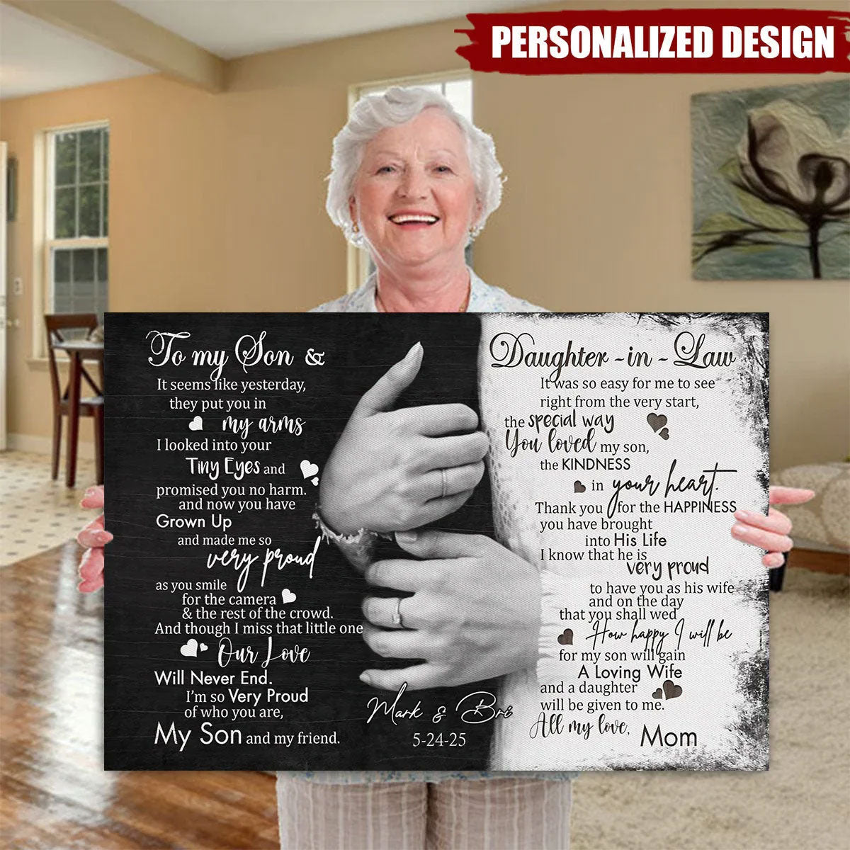 "To My Son & Daughter-in-Law" Personalized Wedding Canvas / Poster - Custom Anniversary Gift for Couples from Mom