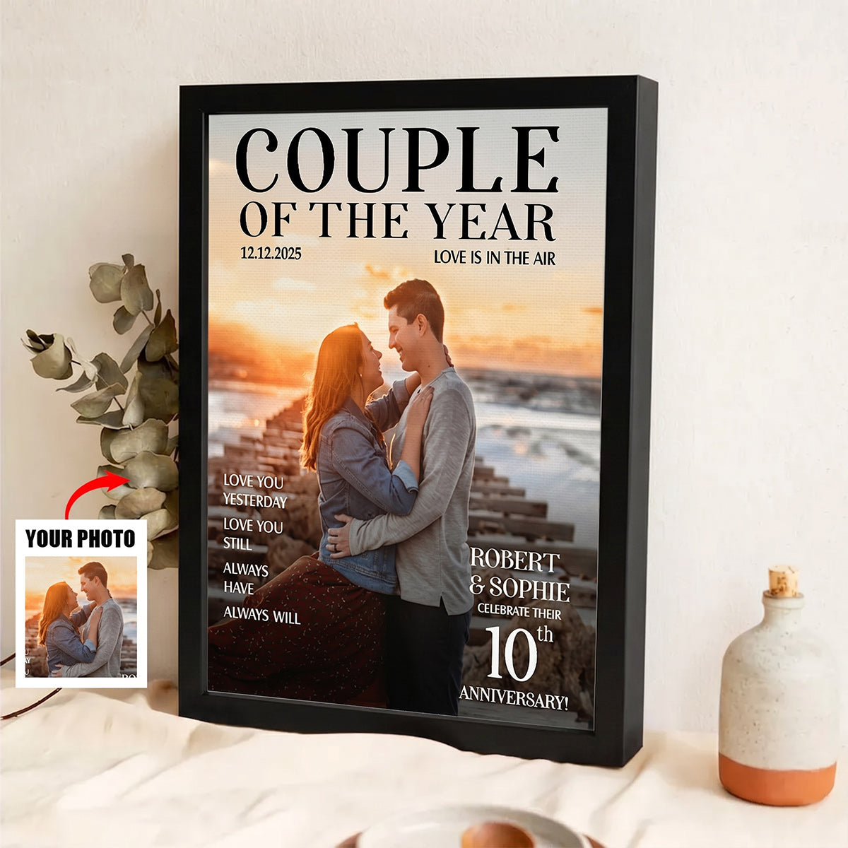 "Couple Of The Year" Magazine Cover Personalized Canvas / Poster - Custom Anniversary Photo Gift for Husband & Wife