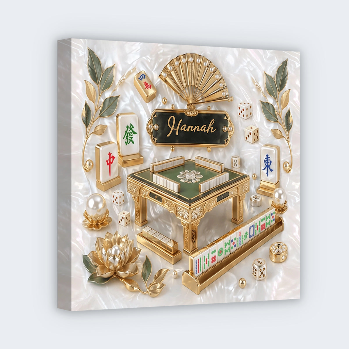 Mastering the Art of Mahjong with Tiles and Lotus - Personalized Custom Square Canvas