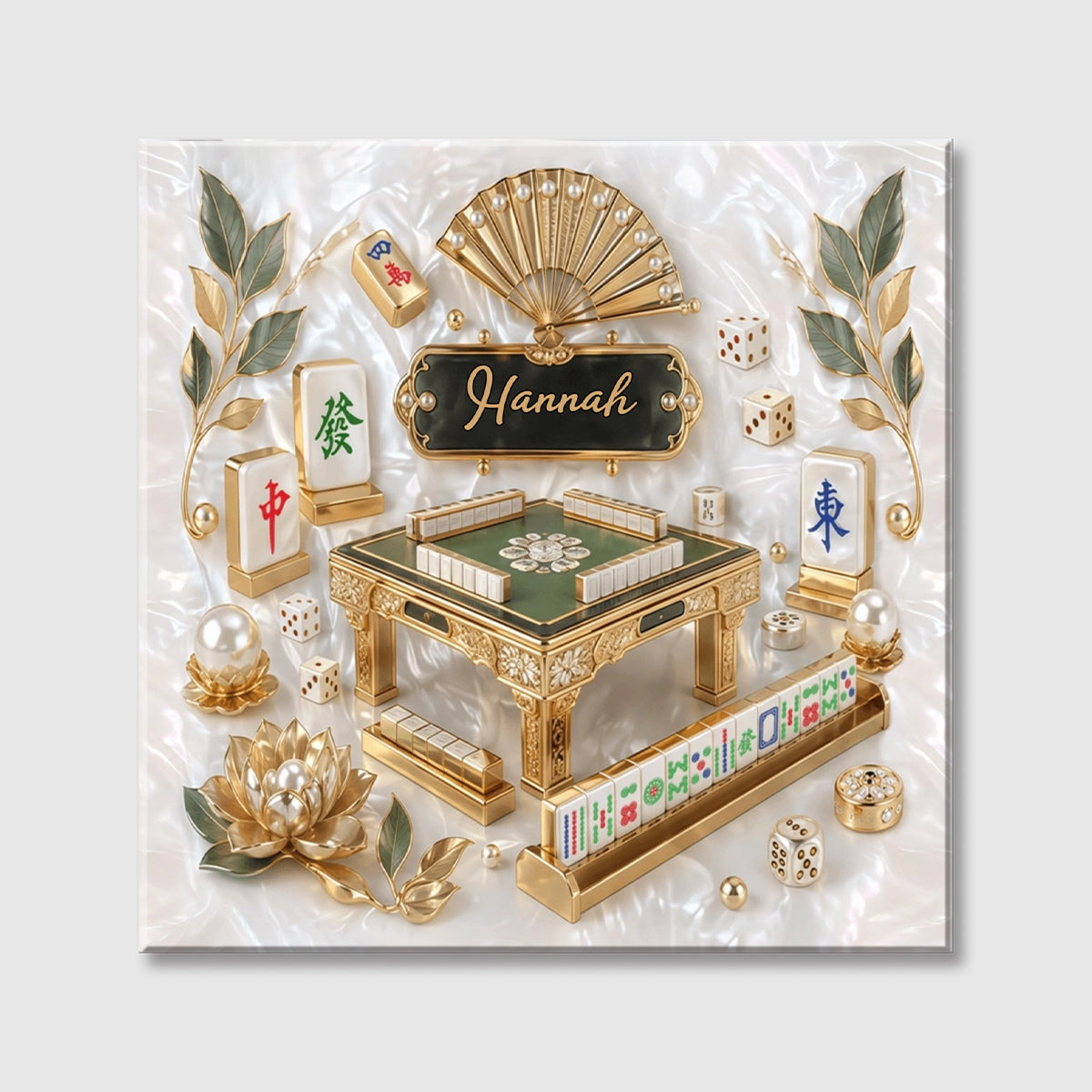 Mastering the Art of Mahjong with Tiles and Lotus - Personalized Custom Square Canvas