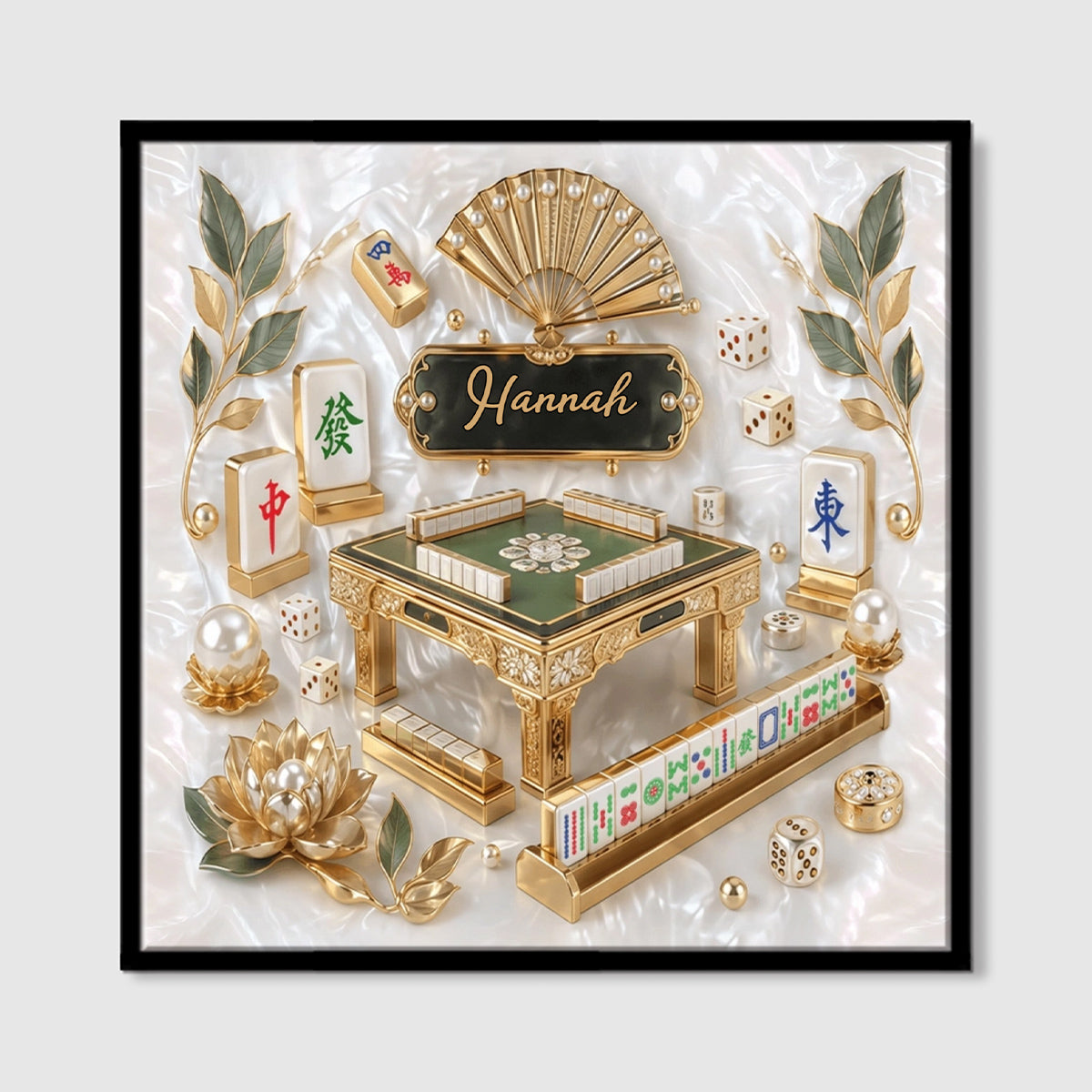 Mastering the Art of Mahjong with Tiles and Lotus - Personalized Custom Square Canvas