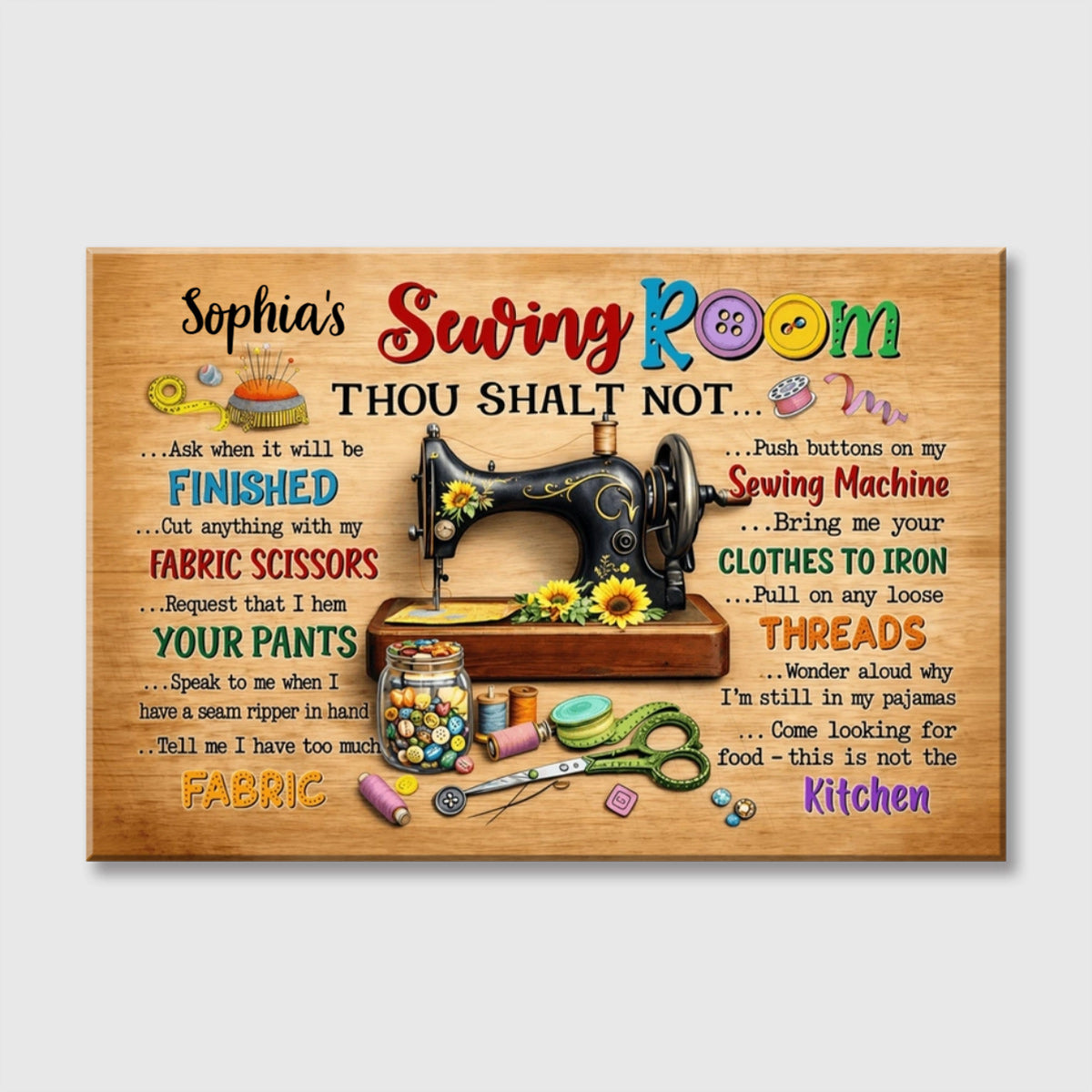 Personalized Sewing Room Canvas personalization view for Mom