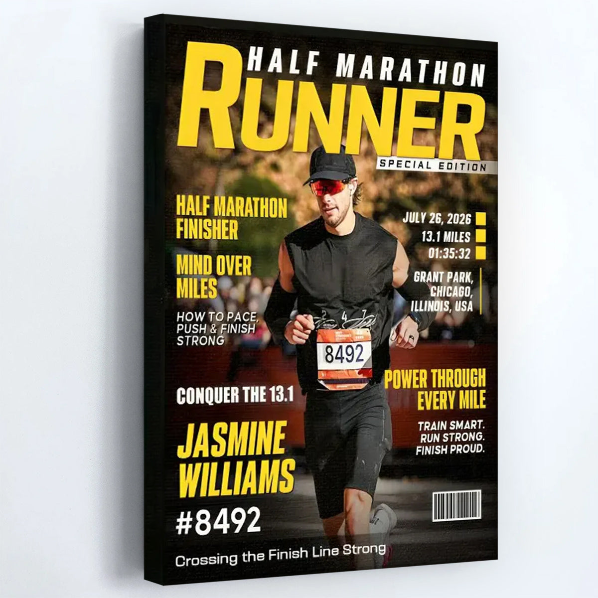"Half Marathon Runner" Custom Magazine Cover Canvas / Poster - Personalized Running Gift for Marathoners