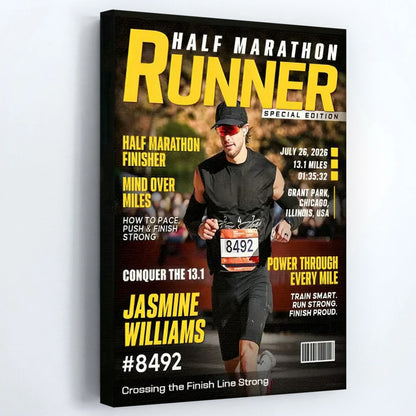 "Half Marathon Runner" Custom Magazine Cover Canvas / Poster - Personalized Running Gift for Marathoners