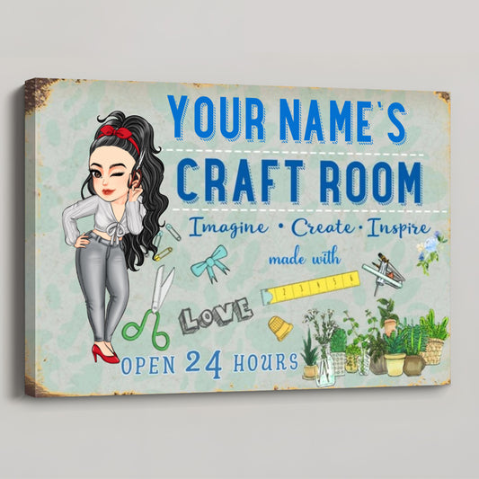 Personalized Craft Room Canvas / Poster - "Imagine, Create, Inspire" Wall Art Gift for Sewing Lovers