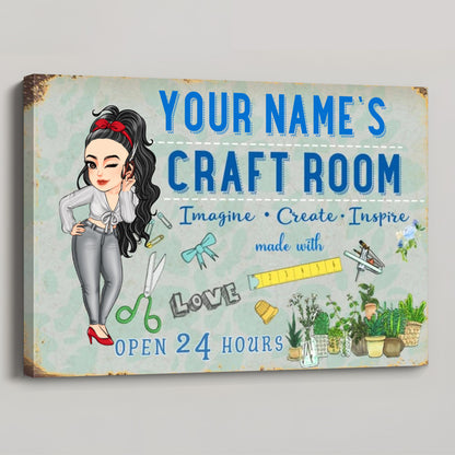 Personalized Craft Room Canvas / Poster - "Imagine, Create, Inspire" Wall Art Gift for Sewing Lovers