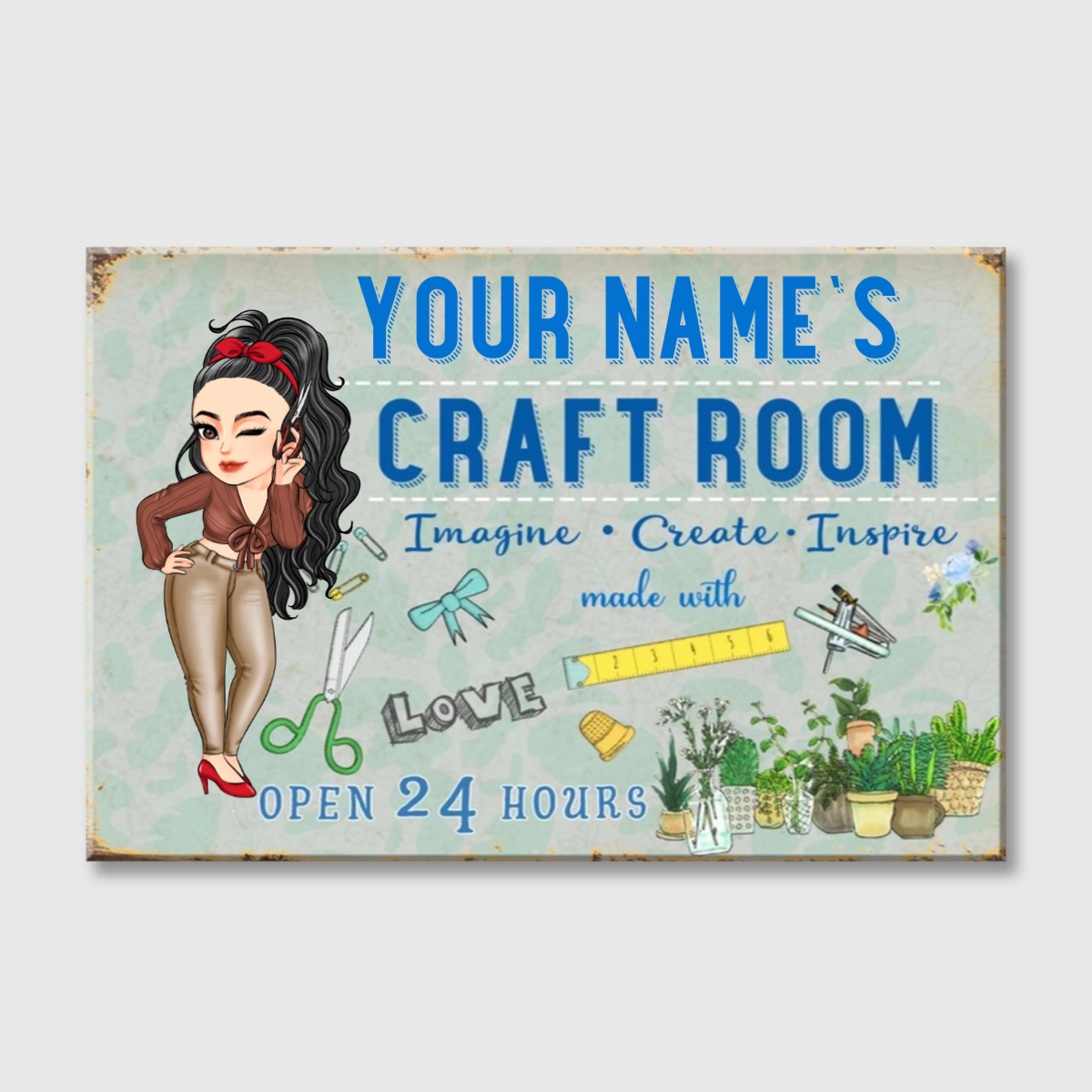 Personalized Craft Room Canvas / Poster - "Imagine, Create, Inspire" Wall Art Gift for Sewing Lovers