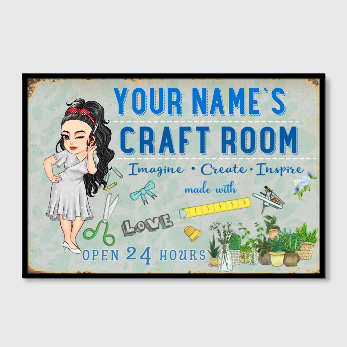Personalized Craft Room Canvas / Poster - "Imagine, Create, Inspire" Wall Art Gift for Sewing Lovers