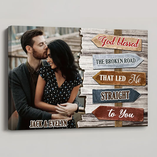 Custom couple broken road canvas wall art with personalized names - romantic rustic wedding anniversary gift