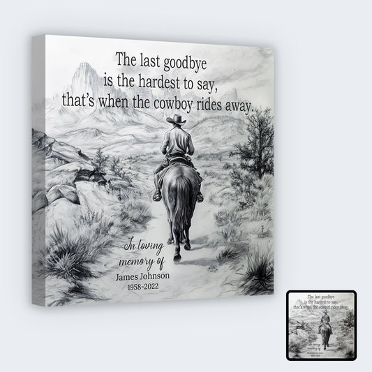 Personalized Cowboy Memorial Square Canvas - Custom Memorial Gift for Loss of a Family Member