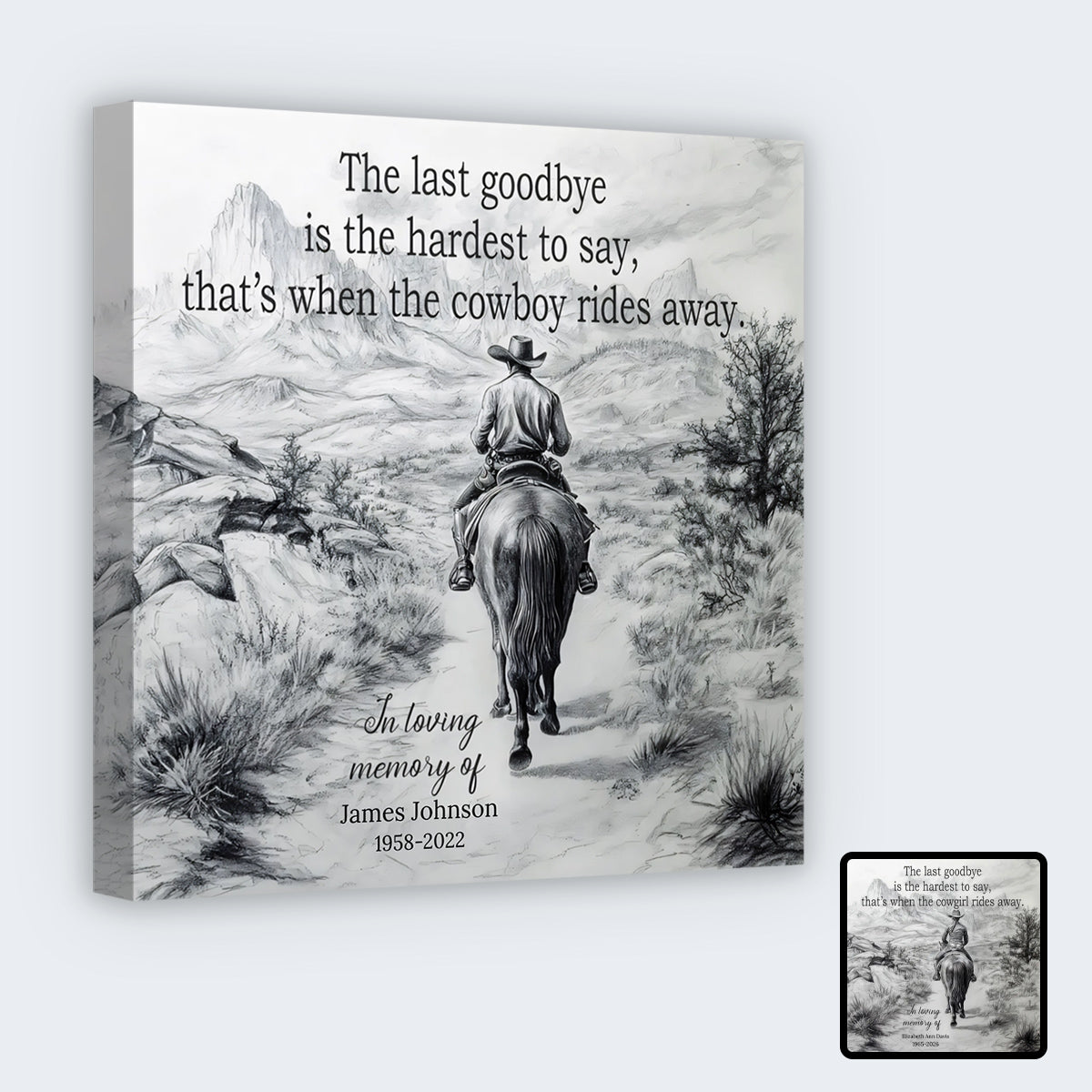 Personalized Cowboy Memorial Square Canvas - Custom Memorial Gift for Loss of a Family Member