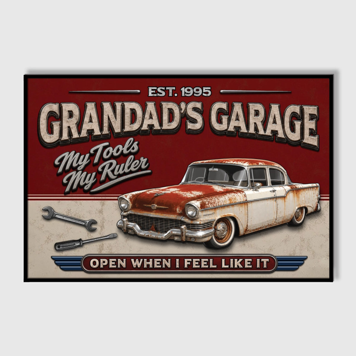 Personalized Dad's Garage Vintage Canvas Print personalization view for Dad
