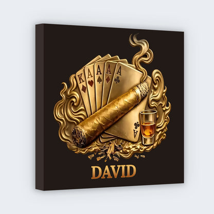 Custom Cigar & Poker Playing Cards Canvas for Dad with personalized design details for meaningful gifting