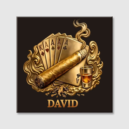 Custom Cigar & Poker Playing Cards Canvas personalization view for Dad