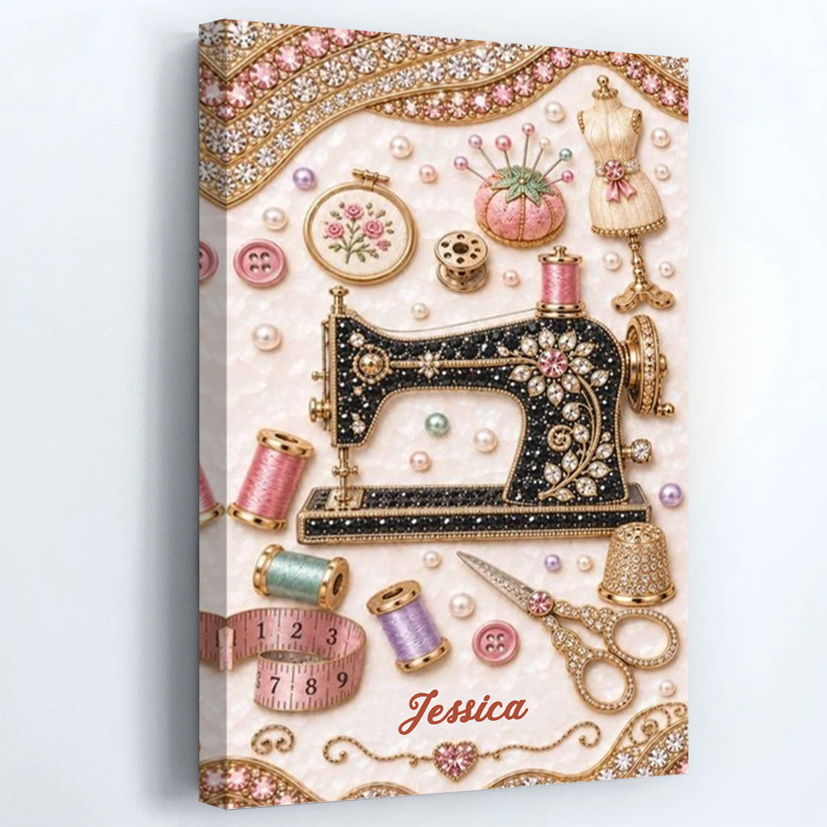Custom Sewing Lovers Wall Art for Mom with personalized design details for meaningful gifting