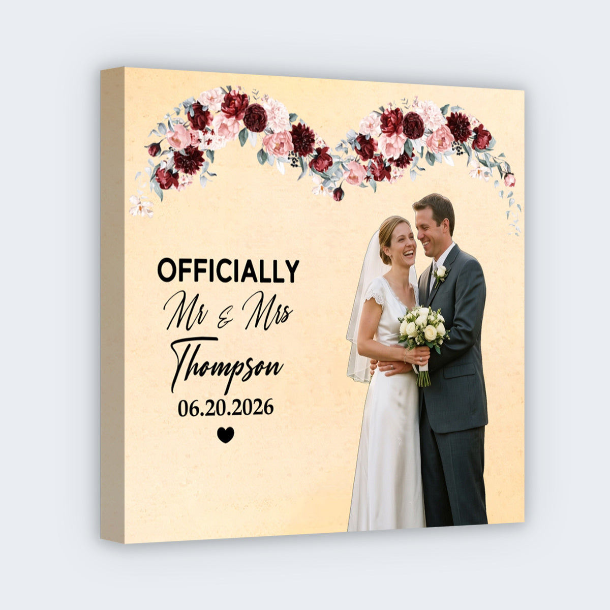 Officially Mr & Mrs - Personalized Wedding Photo Square Canvas