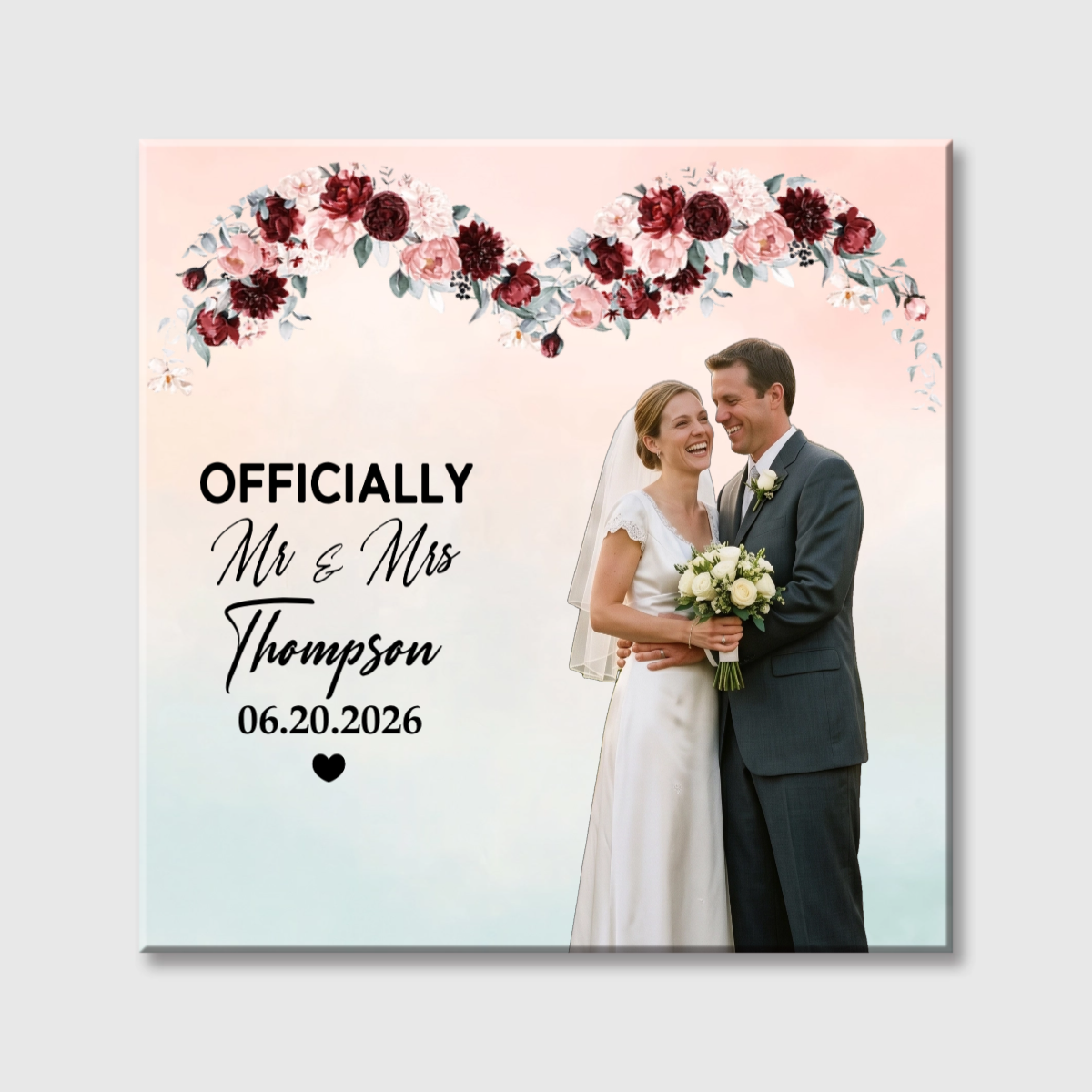 Officially Mr & Mrs - Personalized Wedding Photo Square Canvas