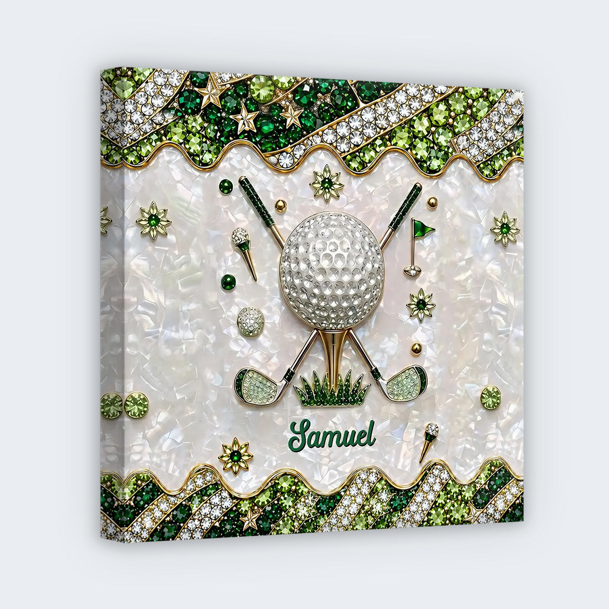Enjoy Every Swing On The Green - Personalized Golf Ball And Clubs Square Canvas